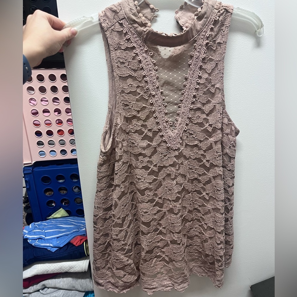 Altar'd State Lace Sleeveless Blouse in Tan